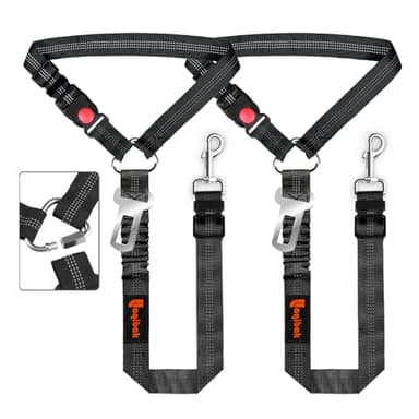 Removable Dog Seat Belt Harness for Car, 3 in 1 Pet Dog Car Seatbelt Leash, Retractable Restraint Secures to Vehicle Headrest & Adjustable Reflective Bungee Dog Seatbelt Tether, Black - Image 1