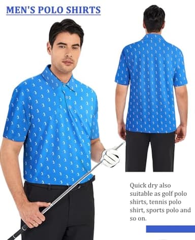 Hodaweisolp Golf Shirts for Men Dry Fit Print Moisture Wicking Performance Short Sleeve Polo Shirt Blue Glof-XXL - Image 2