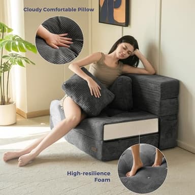 MAXYOYO Convertible Sofa Bed, Fold Out Loveseat Sleeper Sofa with Pillow, 4 in 1 Tufted Folding Couch Bed Foam Floor Couch, Lazy Chair for Living Room Bedroom Guest Room, Dark Grey - Image 6
