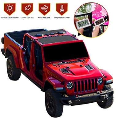 Shadeidea JT Sun Shade Top Sunshade Compatible with Jeep Gladiator Top Shade Mesh Screen Roof Cover (2018-2023)- Wind Noise UV Blocker with GrabBag Pouch -10 Year Warranty- Black -Front+Rear (2 Pcs) - Image 2
