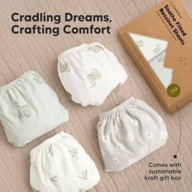 2-Pack Organic Bassinet Sheets for Girls, Boys - 100% Cotton Bassinet Mattress Sheets Compatible with Halo Bassinest Swivel Sleeper, Graco, Baby Delight, Chicco, Unisex Fitted Bassinet Sheets (Elly) - Image 9