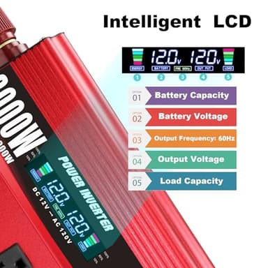 Cantonape 3000W Power Inverter 12V to 110V/120V DC to AC with LCD Display, Remote Controller 4 x AC Outlets and 4 x 3.1A USB Car Adapter for Car Truck Boat RV Solar System - Image 3