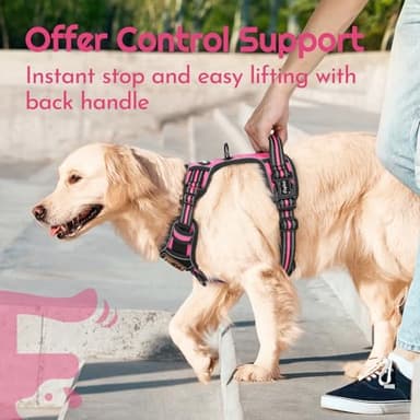 Eagloo Dog Harness for Large Dogs, Easy Wearing with 3 Buckles, Adjustable No Pull Pet Harness with 2 Rings for Walking, No Chock Reflective Soft Padded Vest with Control Handle, Pink & Black, XL - Image 5