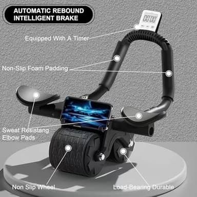 Bersauji 2025 New Ab Roller Wheel with Knee Mat &Timer, Automatic Rebound Abdominal Wheel, Ab Abdominal Exercise Roller with Elbow Support, Abs Workout Equipment Ab Exercise Roller for Women Men - Image 5