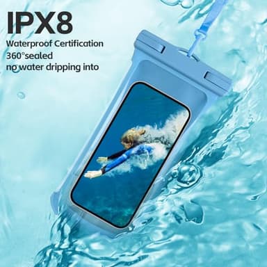 2PCS Waterproof Phone Pouch, [3D Design] IPX8 Waterproof Phone Case for iPhone 15 14 13 Pro Max Plus Galaxy S24 S23 Google Up to 8", Dry Bag Beach Essentials for Cruise Travel,Black/Blue - Image 2