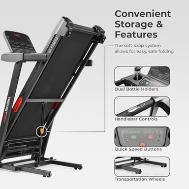 Sunny Health & Fitness Active 400 Smart Auto Incline Treadmill – Foldable Running Machine w/Bluetooth, Wi-Fi, 15-Level Incline, Shock Absorption & SunnyFit Fitness App - SF-T724012 - Image 9