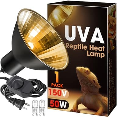 Reptile Heat Lamp 50W G9 Halogen Heat Bulb & Dome Reptile Light Fixture, Aluminum Reflector, UVA Basking Light for Reptiles, Dimmable Heat Lamp for Chicken Turtle Snake Gecko Lizard - Image 1