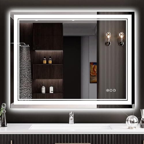 AWANDEE 30x36 LED Bathroom Mirror with Lights, Backlit & Front Lit, Anti-Fog Lighted Vanity Mirror for Bathroom Wall, 3 Colors, Dimmable, Memory, HD Tempered Glass, Shatter-Proof, Horizontal/Vertical - Image 1