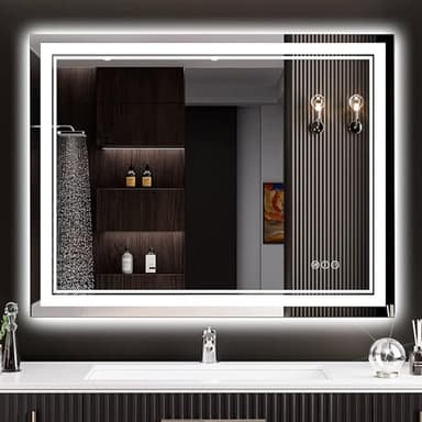 AWANDEE 30x36 LED Bathroom Mirror with Lights, Backlit & Front Lit, Anti-Fog Lighted Vanity Mirror for Bathroom Wall, 3 Colors, Dimmable, Memory, HD Tempered Glass, Shatter-Proof, Horizontal/Vertical - Image 1