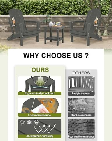 ABCPATIO Folding Adirondack Chairs - Plastic Adirondack Chairs with Cup Holder, Weather Resistant for Outdoor, Patio, Lawn, Garden, Backyard Deck, Fire Pit - Dark Gray - Image 5