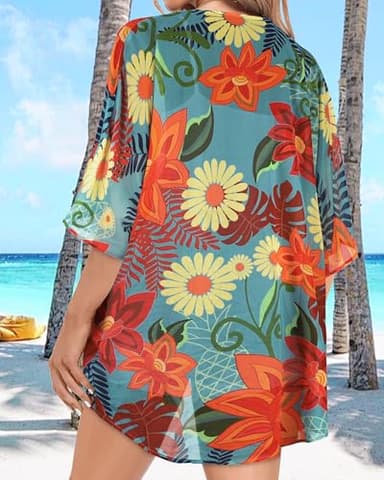 Womens Tops Resort Wear for Women Kaftan Kimono Cardigans Summer Resort Cruise Shirts (Colorful Gardens,L) - Image 6
