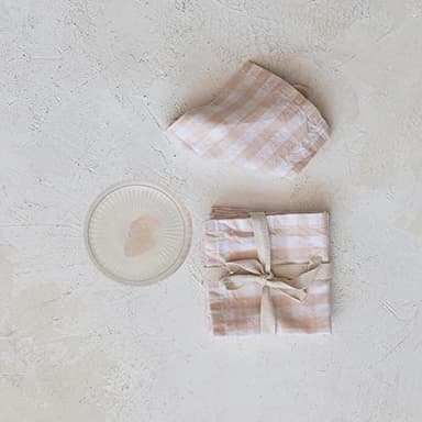 Creative Co-Op Cotton Gingham Napkins, Set of 4, Peach and White - Image 2