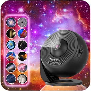Galaxy Projector for Bedroom, HD Image Star Projector Galaxy Light Adjustable Knob, 13 Film Discs Planetarium Projector for Kids, 360° Rotating 1/2h Timer Simple 3-Button Control - Image 1