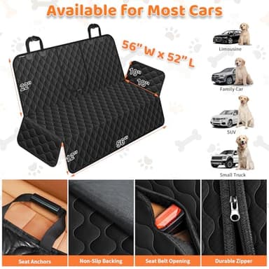 URPOWER Dog Car Seat Cover for Back Seat - Waterproof Bench Seat Cover Fits Middle Armrest for Cars, SUVs & Small Trucks, Nonslip Backseat Dog Covers Rear Seat Protector for Pets and Child - Image 6