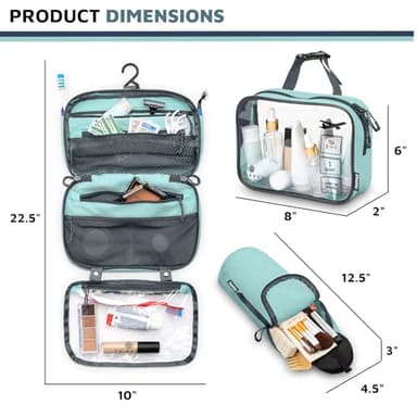 Toiletry Bag Kit Set: Hanging Travel Toiletry Bag + 311 TSA Cosmetic Liquid Bag + Ultralight Accessory Organizer Pouch (Dusty Teal) - Image 3