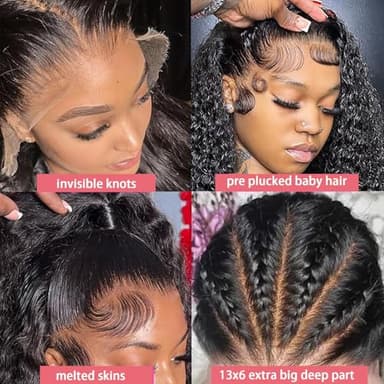 Dianthe 34 Inch 13x6 Deep Wave Lace Front Wigs Human Hair HD Lace frontal Curly Human Hair Wig for Black Women 180% Density Wet and Wavy Glueless Wigs Human hair Pre Plucked with Baby Hair - Image 5