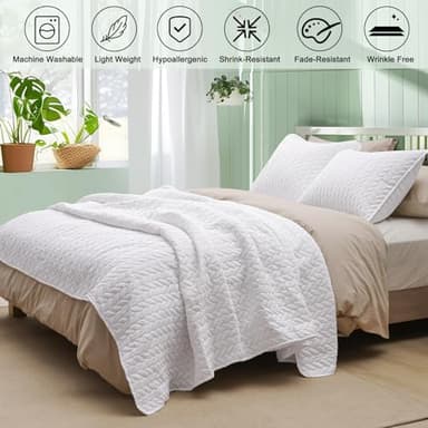 PHF Quilt Bedding Set Queen Size - Lightweight Summer Bedspread, 3PCS Soft Breathable Leaf Pattern Bedding Coverlet for All Season, Drop Nicely Quilt 90" x 96"with 2 Pillow Shams, Coconut White - Image 6