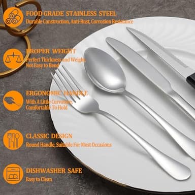 MUTNITT Silverware Set with Steak Knives Service for 4,Stainless Steel Flatware, Mirror Polished Cutlery Utensil Set for Home Kitchen Eating Tableware, Include Fork Knife Spoon, Dishwasher Safe - Image 3