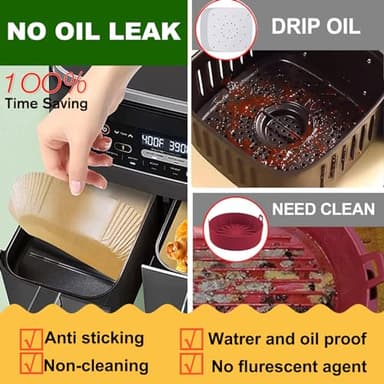 Air Fryer Liners for Ninja Dual, Air Fryer Parchment Paper Liners Disposable for Ninja DZ201, Ninja Foodi Liners, Disposable Ninja Dual Rectangular, AirFryer Paper Liners Rectangle Accessories Ninja - Image 4