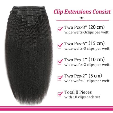 Kinky Straight Clip in Hair Extensions Human Hair Clip in Extensions 8Pcs 110g Double Weft #1B Natural Black Hair Extensions Human Hair Full Head Invisible（16Inch） - Image 2
