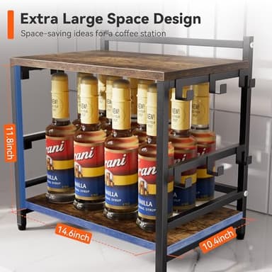 Aquzee Large Coffee Bar Counter Top Shelf with Cup Holder, Cofe Tea Station Organizer Shelves Stand for Countertop with 12 Hooks for Mug, 2 Tier Kitchen Bar Decorations for Home 11"D x 15.8"W x 16.1"H - Image 5