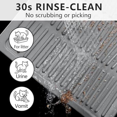 PetNova Large Cat Litter Mat: Smooth Silicone Raised Grooves Reduce Tracking - Pee Vomit Soft Stool 30s Rinse-Clean No-Scrub - Soft on Paws for Senior & Multi-Cat Homes - Image 2