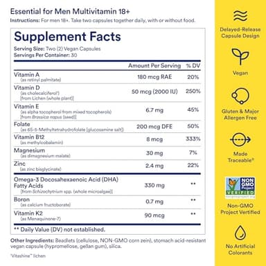 Ritual Multivitamin for Men 18+ with Zinc, Vitamin A and D3 for Immune Function Support*, Omega-3 DHA, B12, K2, Gluten Free, Non-GMO, Vegan, Mint Essenced, 30 Day Supply - Image 3