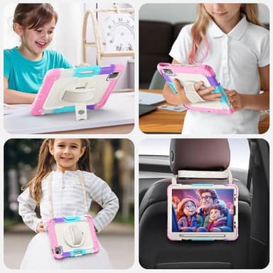 SEYMAC Case for iPad Air 5th/ 4th Generation 10.9", Full-Body Shockproof Protective Case with Screen Protector, Rotating Stand/Handle/Shoulder Strap/Pencil Holder for iPad Air 5/ Air 4, Colorful/Pink - Image 6