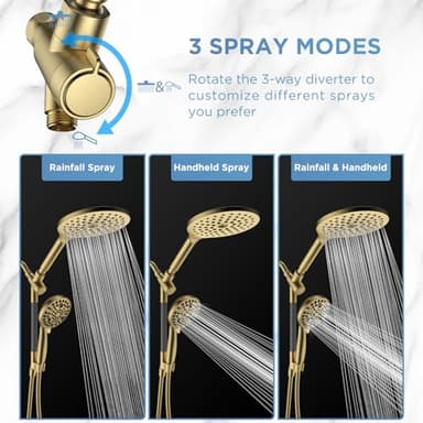 Dual Handheld Shower Head Combo, 2-in-1 Rain Shower Heads System 8 Inch Rainfall Shower Head and 10 Modes High Pressure Hand Held Showerhead with Built-in Power Wash - Image 5