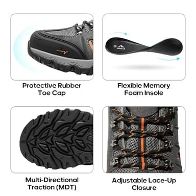 NORTIV 8 Men's Waterproof Hiking Shoes Leather Low-Top Hiking Shoes for Outdoor Trailing Trekking Camping Walking,Size 12,Black/Dark/Grey/Orange,Quest-1 - Image 3