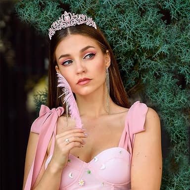CIEHER Pink Tiara Princess Crown Queen Crown Crystal Crowns for Women Crown for Birthday Prom Party Halloween Costume Cosplay, Princess Party Decorations - Image 3