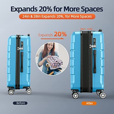 SHOWKOO Luggage Sets Expandable PC+ABS Durable Suitcase Sets Double Wheels TSA Lock 4 Piece Luggage Set Sky Blue - Image 5