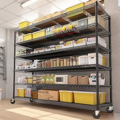 REIBII 60''W X 82.6" H Steel Heavy Duty Wire Shelving Unit with Wheels, 6-Tier Adjustable Storage Shelves 3598LBS Commercial Metal Shelves for Pantry, Garage, College Dorm School Industrial Shelving - Image 8