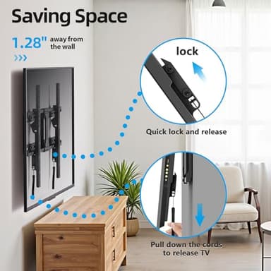 UL Listed Fixed TV Wall Mount for 37-86 Inch Screens, Low Profile TV Mount Fits 16", 18", 24" Studs, Wall Mount Bracket with Quick Release Lock, Max VESA 600x400mm, Holds up to 132 lbs by USX STAR - Image 2