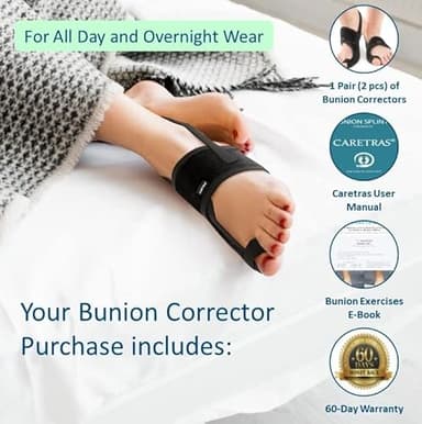 Caretras 2-Pack Bunion Corrector for Women & Men, Orthopedic Bunion Splint for Hallux Valgus Pain Relief, Big Toe Separator, Adjustable Day/Night Support, Comfortable Hammer Toe Straightener - Image 5