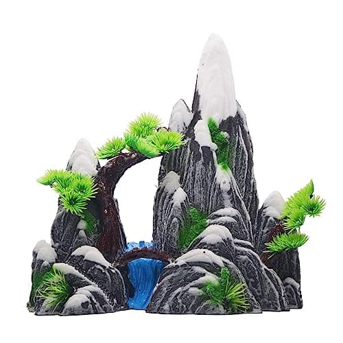 Saim Aquarium Mountain View Stone Decoration, Resin Rockery Fish Hiding Cave Fish Tank Accessories Decorations - B - Image 1