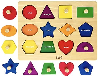 Dailyfunn Montessori Toy Shape Peg Puzzles Baby Puzzle 12-18-24 Months with Knob for Infant-Toddlers 1-3 - Image 1