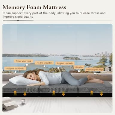 GEMBED Tri Folding Mattress Queen Size - Memory Foam Tri-fold Handle & Non-Slip Bottom, Portable Foldable Sofa Bed Floor Chair for Travel RV Camping Guest Yoga - 6 Inch, 78"x58"x5.5" - Image 3