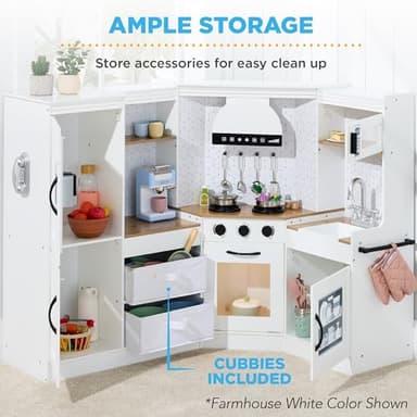 Best Choice Products Pretend Play Corner Kitchen, Ultimate Interactive Wooden Kids Playset w/Lights & Sounds, Ice Maker, Hood - Pink - Image 4