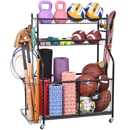 Mythinglogic Sports Equipment Garage Organizer,Garage Ball Storage for Sports Gear and Toys, Rolling Ball Cart with Wheels for Indoor/Outdoor Use - Image 1