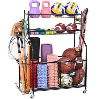 Mythinglogic Sports Equipment Garage Organizer,Garage Ball Storage for Sports Gear and Toys, Rolling Ball Cart with Wheels for Indoor/Outdoor Use - Image 1