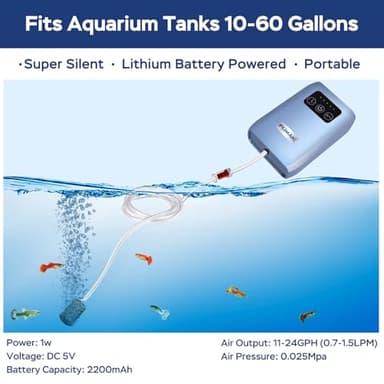 FUMAK Aquarium Air Pump, USB Rechargeable Lithium Battery Powered Portable Air Pump for Fish Tanks up to 60 Gallons, AC/DC Dual Mode Oxygen/Aerating Pump for Outdoor Fishing, Emergency, Power Cuts - Image 2