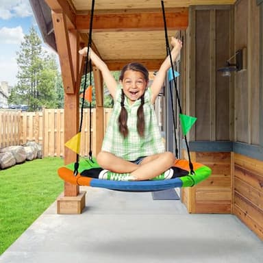 Sorbus 24" Saucer Tree Swing for Kids- 220lbs Outdoor Swing Fun- Tree Glider Therapy Swing-Durable Multi-Strand Adjustable Ropes Swing Seat- Trampoline Net Swing for Indoor/Outdoor, Accessory Included - Image 4