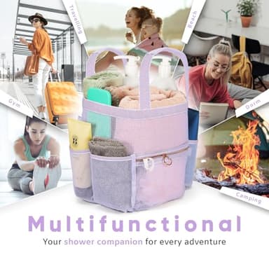DV Lifestyle Mesh Shower Caddy Dorm, 7 Pockets & 1 with Zipper, Shower Tote with Padded Handles, Travel Portable, Shower Caddy College Room Essentials, Bathroom Shower Bag (Light Gray) - Image 5