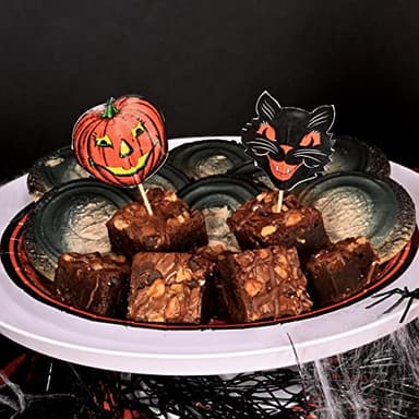 Paper Vintage Halloween Party Food Picks Cat Pumpkin Cupcake Toppers Pack of 3 - Image 5