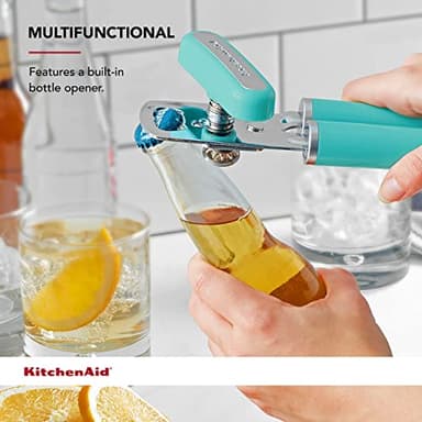 KitchenAid Classic Multifunction Can Opener and Bottle Opener Easy to Use, Razor Sharp Stainless Steel Cutting Wheel, Soft Ergonomic Handles, Aqua Sky - Image 4