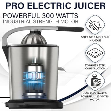 Eurolux Electric Citrus Juicer Power Pro - With 300 Watts of Power, The Most Powerful Juicer, For Easy Smooth Juicing Experience | New Updated Design - Image 2