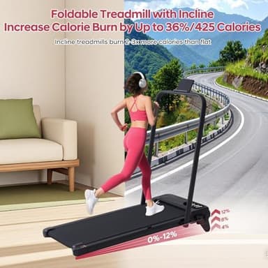 Folding Foldable Walking Pad Treadmill with Handle Bar and Adjustable Incline, 3.5HP Portable Electric Treadmills with Handles for Home Small, Home Treadmills with Incline, 0.6-7.6MPH, 350LBS - Image 5