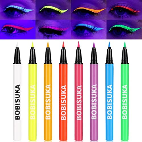 BOBISUKA 8 Colors UV Neon Liquid Eyeliner Set, Matte Colored Eyeliners Pen, Colorful Waterproof Smudge-proof Pigmented Graphic Liners, Delineadores de Colores Para Ojos Eye Makeup Gift Kit - Image 1