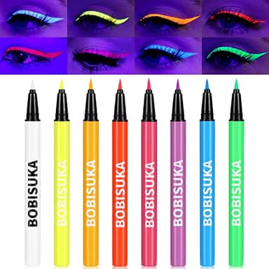 BOBISUKA 8 Colors UV Neon Liquid Eyeliner Set, Matte Colored Eyeliners Pen, Colorful Waterproof Smudge-proof Pigmented Graphic Liners, Delineadores de Colores Para Ojos Eye Makeup Gift Kit - Image 1
